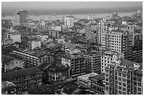 Indian quarter and Yangon River from above. Yangon, Myanmar ( black and white)