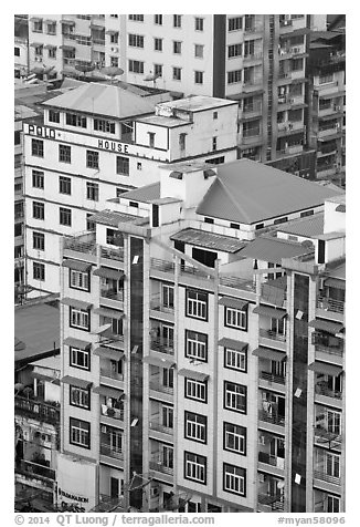 New appartment buildings from above. Yangon, Myanmar (black and white)