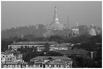 Singuttara Hill topped by Shwedagon Pagoda. Yangon, Myanmar ( black and white)