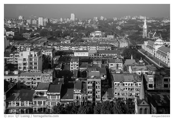 City view from above. Yangon, Myanmar (black and white)