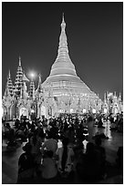Golden dome seen from the Victory Ground at dusk, Shwedagon Pagoda. Yangon, Myanmar ( black and white)