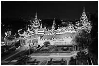 South stairwaygate from above at night, Shwedagon Pagoda. Yangon, Myanmar ( black and white)