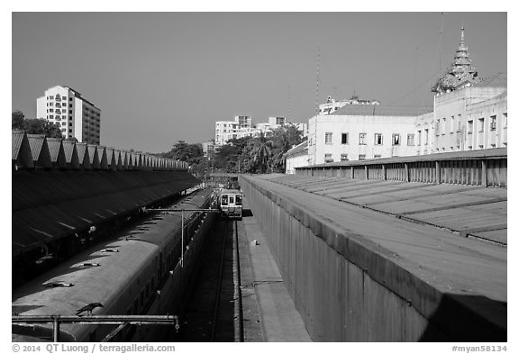 Central train station tracks. Yangon, Myanmar (black and white)