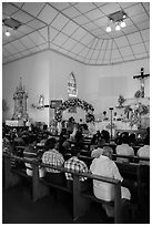 Inside church with wedding in progress. Yangon, Myanmar ( black and white)