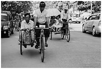 Trishaws on street. Yangon, Myanmar ( black and white)