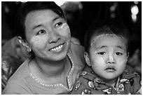 Woman and infant. Bagan, Myanmar ( black and white)