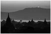 Temples and Ayeyarwaddy River at dusk. Bagan, Myanmar ( black and white)