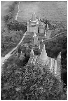 Small temple complex seen from above. Bagan, Myanmar ( black and white)