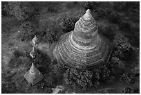 Aerial view of pagoda complex. Bagan, Myanmar ( black and white)