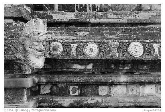 Brickwork detail, Sulamani temple. Bagan, Myanmar (black and white)