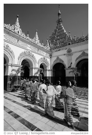 Novitiation ceremony procession, Mahamuni Pagoda. Mandalay, Myanmar (black and white)