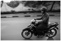 Motorcyle rider. Mandalay, Myanmar ( black and white)