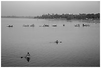 Rowboats on Taungthaman Lake. Amarapura, Myanmar ( black and white)