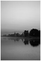 Pastel colors of dawn on Mandalay Fort moat. Mandalay, Myanmar ( black and white)