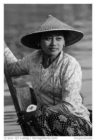 Boat rower. Mandalay, Myanmar (black and white)