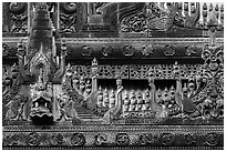 Detail of teak carving, Shwe In Bin Kyaung pagoda. Mandalay, Myanmar ( black and white)