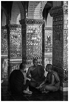 Monks in Sutaungpyei Pagoda. Mandalay, Myanmar ( black and white)