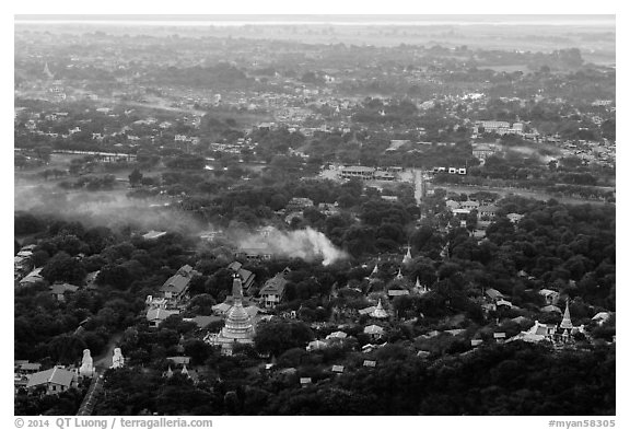 View from Mandalay Hill at sunset. Mandalay, Myanmar (black and white)
