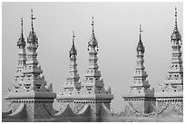 Spires, Sutaungpyei Pagoda. Mandalay, Myanmar ( black and white)