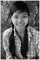 Young woman with sweet smile, Ava. Myanmar ( black and white)