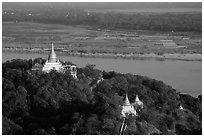 Ayeyarwady River and pagodas from Sagaing Hill. Myanmar ( black and white)