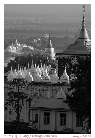 Pagodas on Sagaing Hill. Myanmar (black and white)