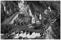 Hillside with covered stairway. Pindaya, Myanmar ( black and white)