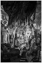 Labyrinth of buddha images in Pindaya Caves. Pindaya, Myanmar ( black and white)