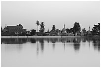 Pagoda reflected in Pone Tanoke Lake at dawn. Pindaya, Myanmar ( black and white)