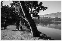 Conversation on the shores of Pone Tanoke Lake. Pindaya, Myanmar ( black and white)