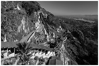 Access stairway to Pindaya Cave and Pone Tanoke Lake. Pindaya, Myanmar ( black and white)
