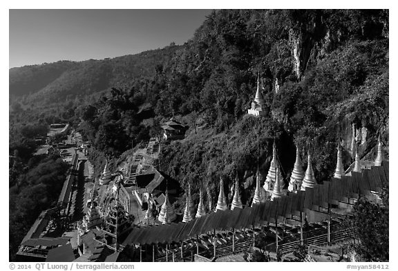 Hillside below  Pindaya Caves with Hsaungdan. Pindaya, Myanmar (black and white)