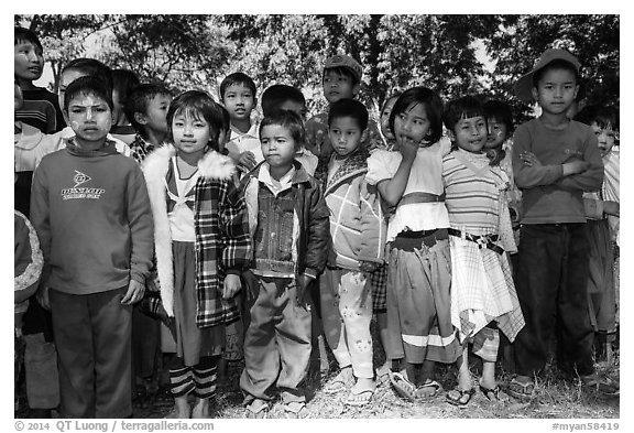 Young schoolchildren, Nyaung Shwe. Inle Lake, Myanmar (black and white)