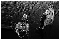 Above view of Intha fishermen. Inle Lake, Myanmar ( black and white)