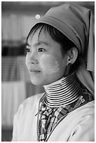 Kayan Padaung woman with neck rings. Inle Lake, Myanmar ( black and white)