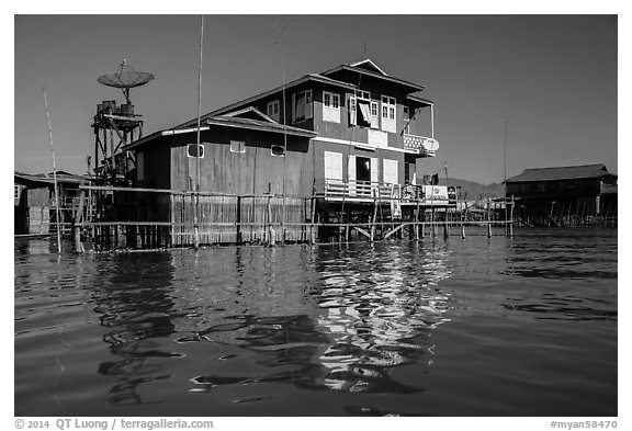 House on stilts. Inle Lake, Myanmar (black and white)