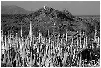 Stupas surounding Shwe Indein Pagoda. Inle Lake, Myanmar ( black and white)
