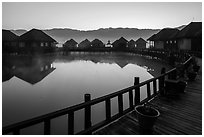 Myanmar Treasure Resort at dawn. Inle Lake, Myanmar ( black and white)