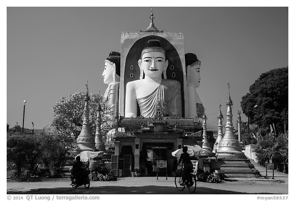 Four buddhas sitting back to back to four directions, Kyaik Pun Pagoda. Bago, Myanmar (black and white)