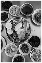 Close-up of Burmese meal. Bago, Myanmar ( black and white)