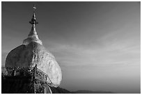 Golden Rock and monk, late afternoon. Kyaiktiyo, Myanmar ( black and white)