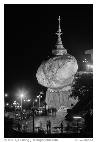 Golden Rock at night. Kyaiktiyo, Myanmar (black and white)