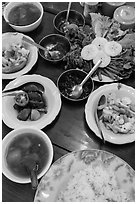 Typical Burmese lunch. Bago, Myanmar ( black and white)