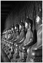 Row of Buddha statues in gallery, Wat Arun. Bangkok, Thailand ( black and white)