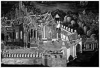 Mural painting showing the Grand Palace. Bangkok, Thailand ( black and white)