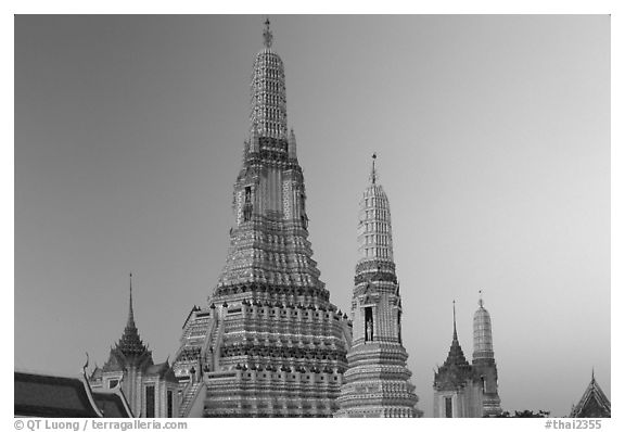 Wat Arun, temple of dawn named after Indian god of dawn. Bangkok, Thailand (black and white)