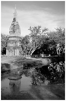 Chedi and pond. Muang Boran, Thailand ( black and white)
