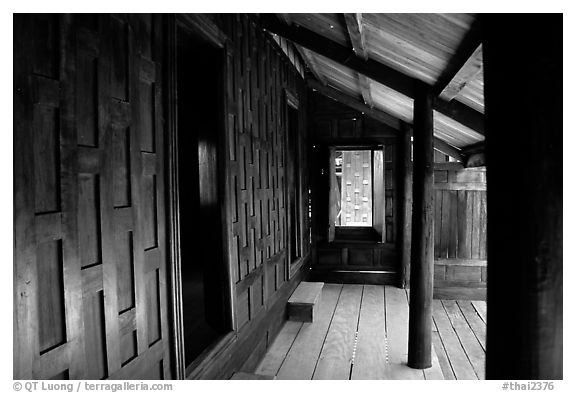 Patio of house made of Teak. Muang Boran, Thailand (black and white)