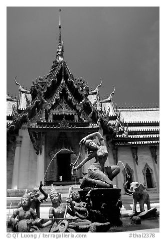 Temple in Ayuthaya style. Muang Boran, Thailand (black and white)