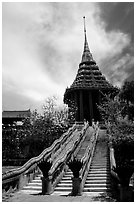 Stairs with snake-shaped ramp. Muang Boran, Thailand (black and white)